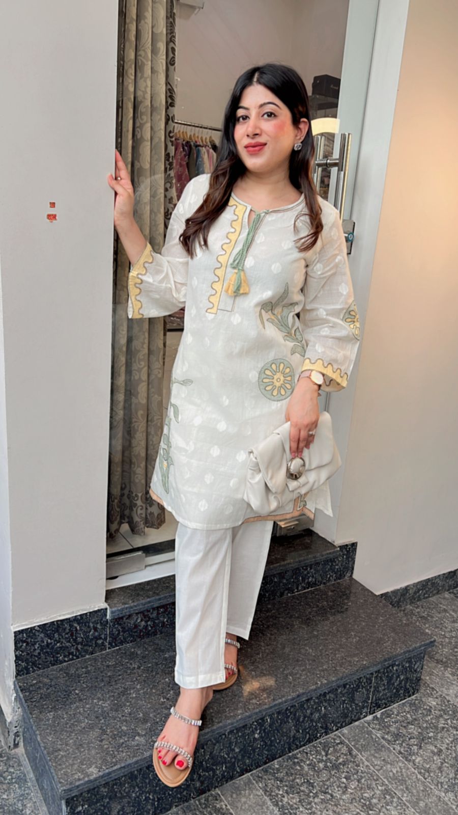 WHITE THREAD EMBROIDERY CO-ORD