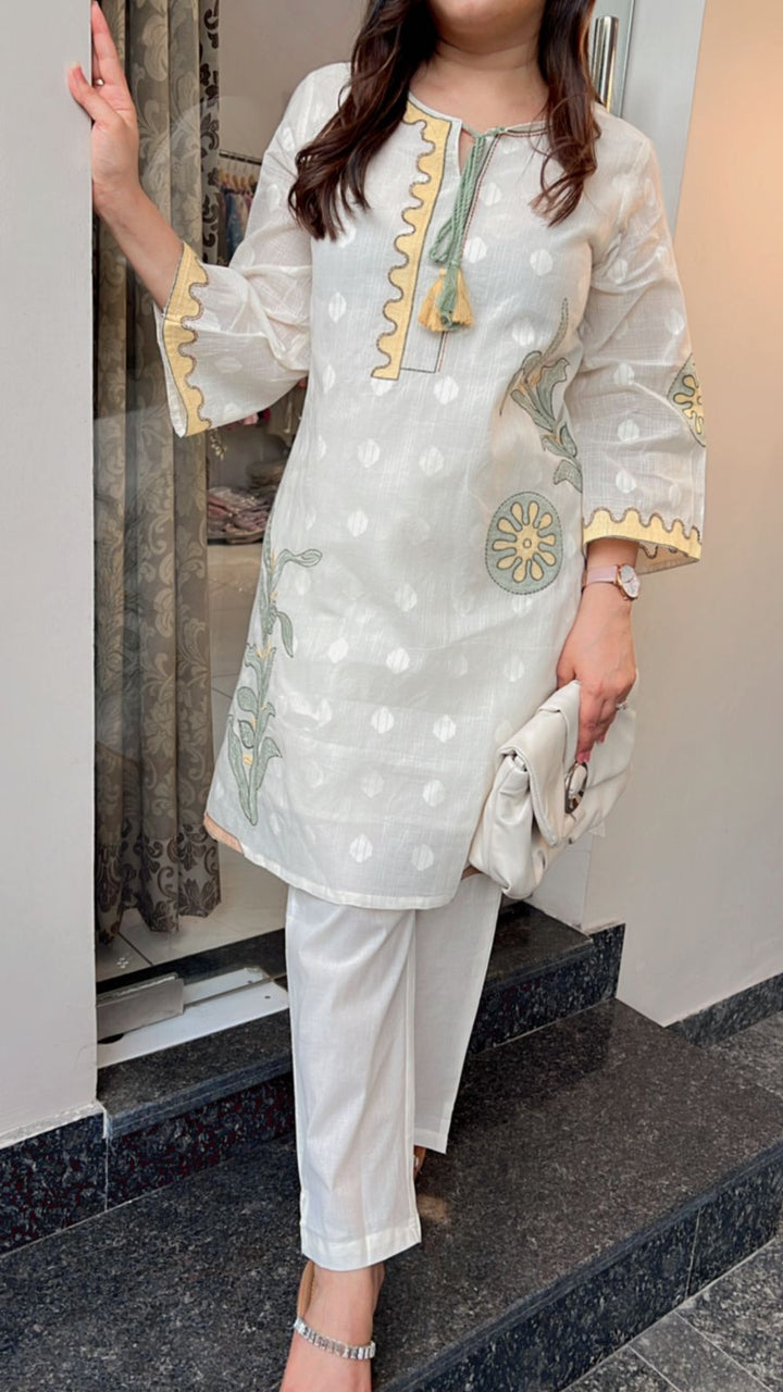 WHITE THREAD EMBROIDERY CO-ORD