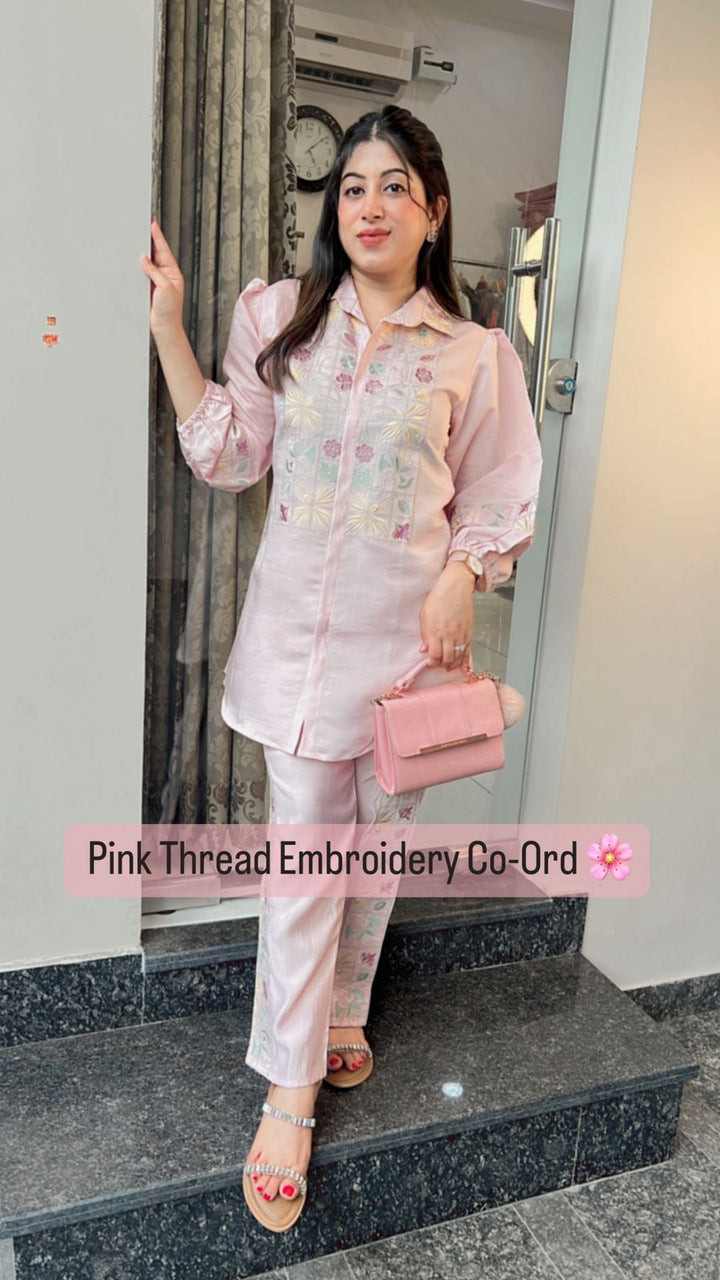 PINK THREAD EMBROIDERY CO-ORD
