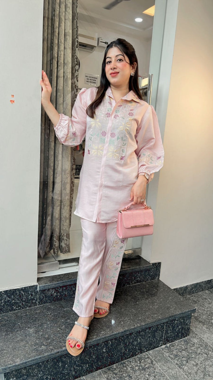 PINK THREAD EMBROIDERY CO-ORD