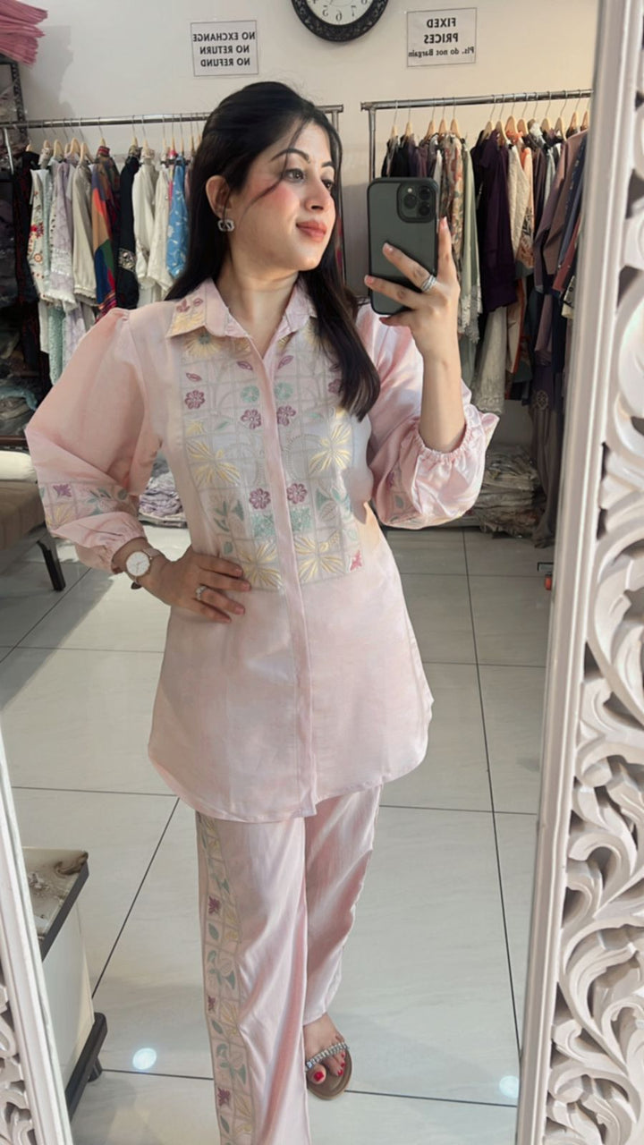 PINK THREAD EMBROIDERY CO-ORD