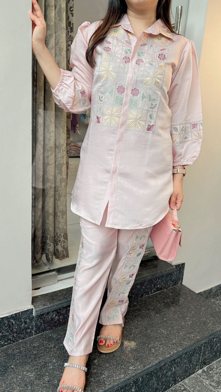 PINK THREAD EMBROIDERY CO-ORD