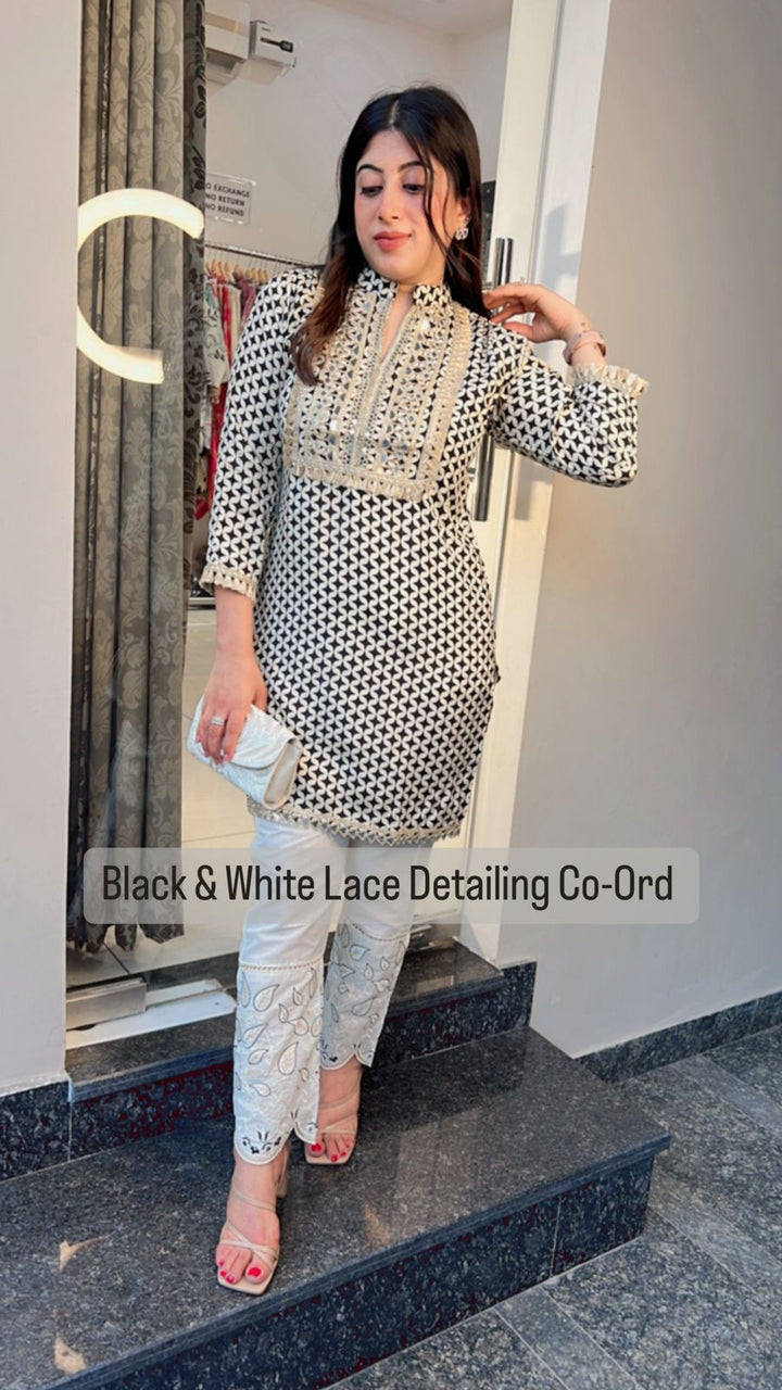 BLACK & WHITE CO-ORD WITH LACE DETAILING
