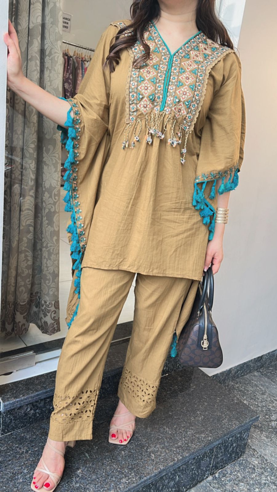 KAFTAN STYLE CO-ORD WITH TASSELS WORK