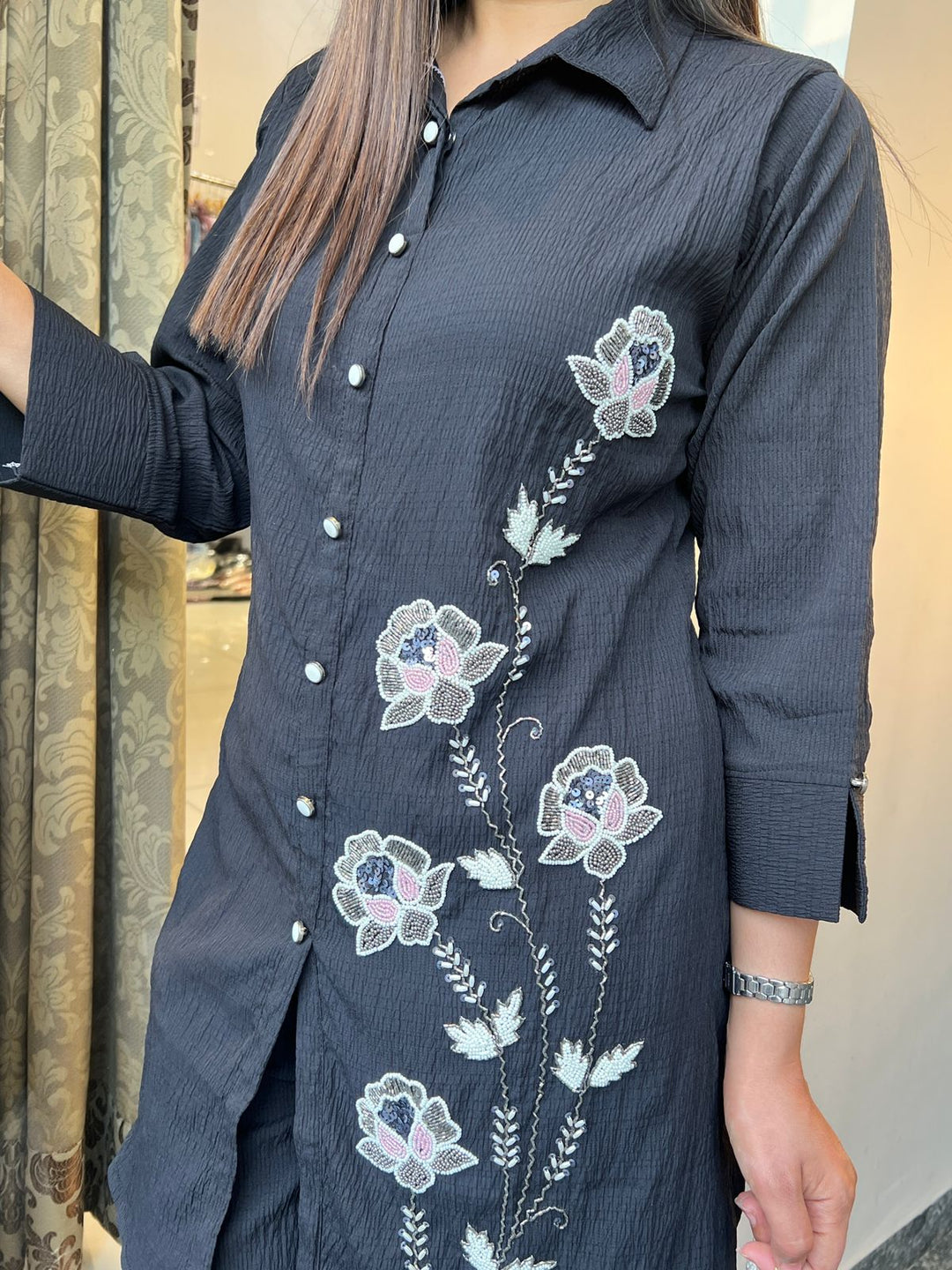 GREYISH BLACK HANDWORKED CO-ORD