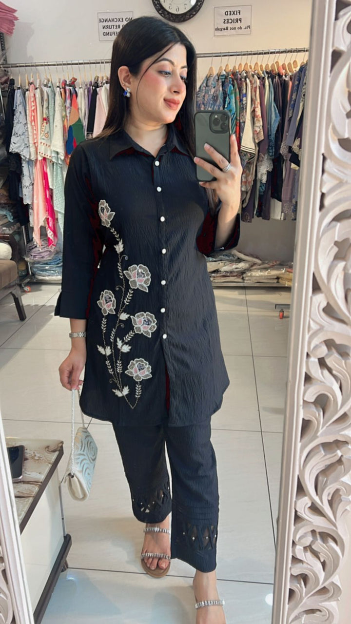 GREYISH BLACK HANDWORKED CO-ORD
