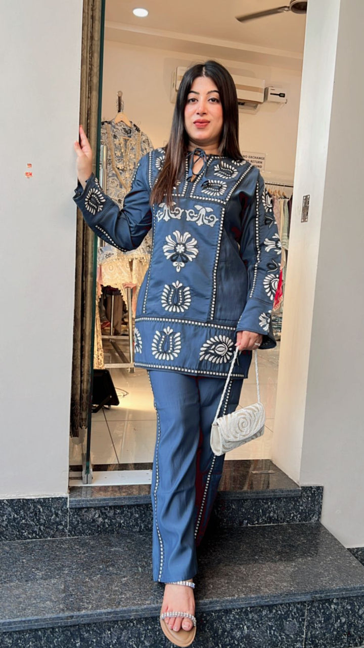TEEL BLUE EMBROIDERED CO-ORD