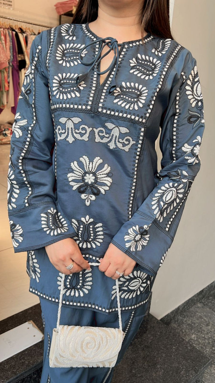 TEEL BLUE EMBROIDERED CO-ORD