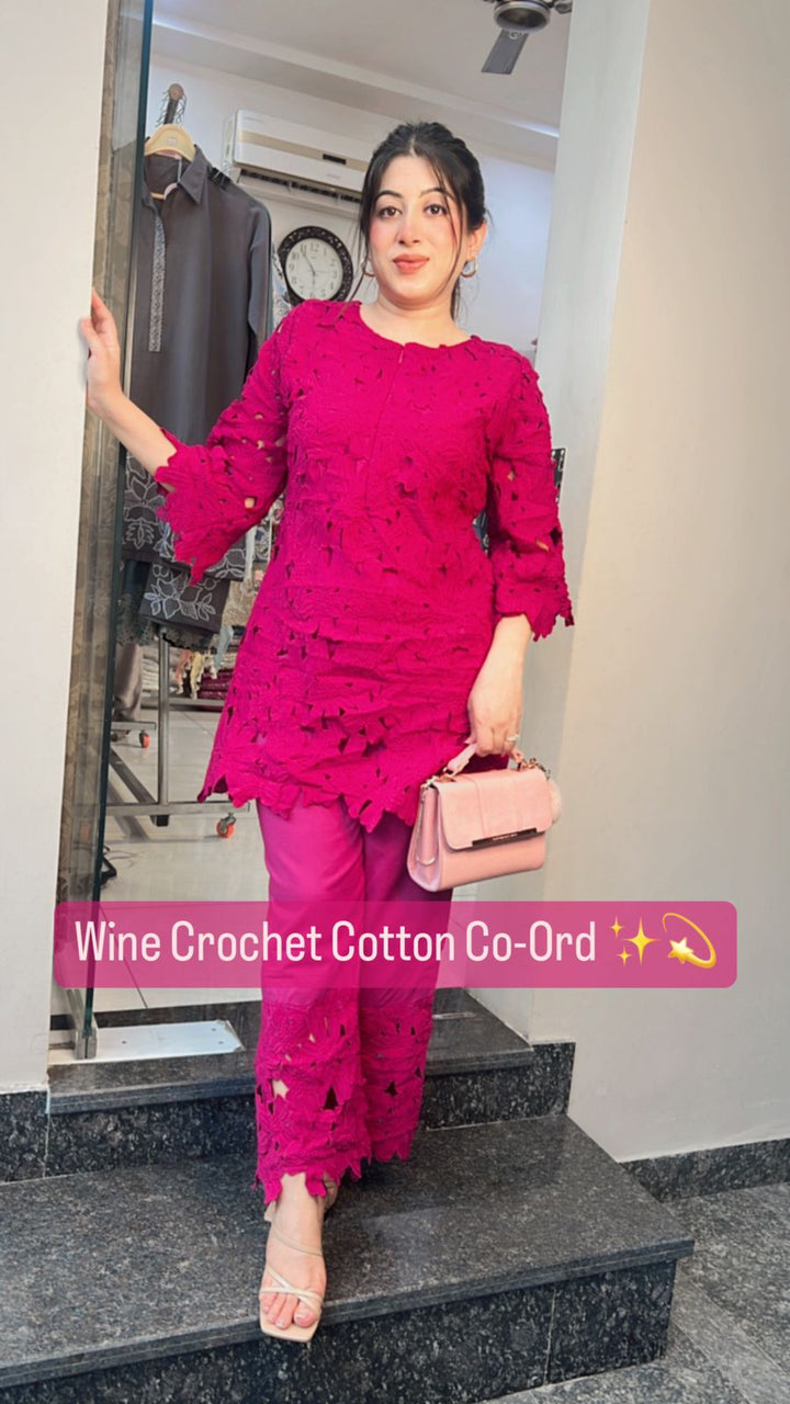 WINE COTTON CROCHET CO-ORD
