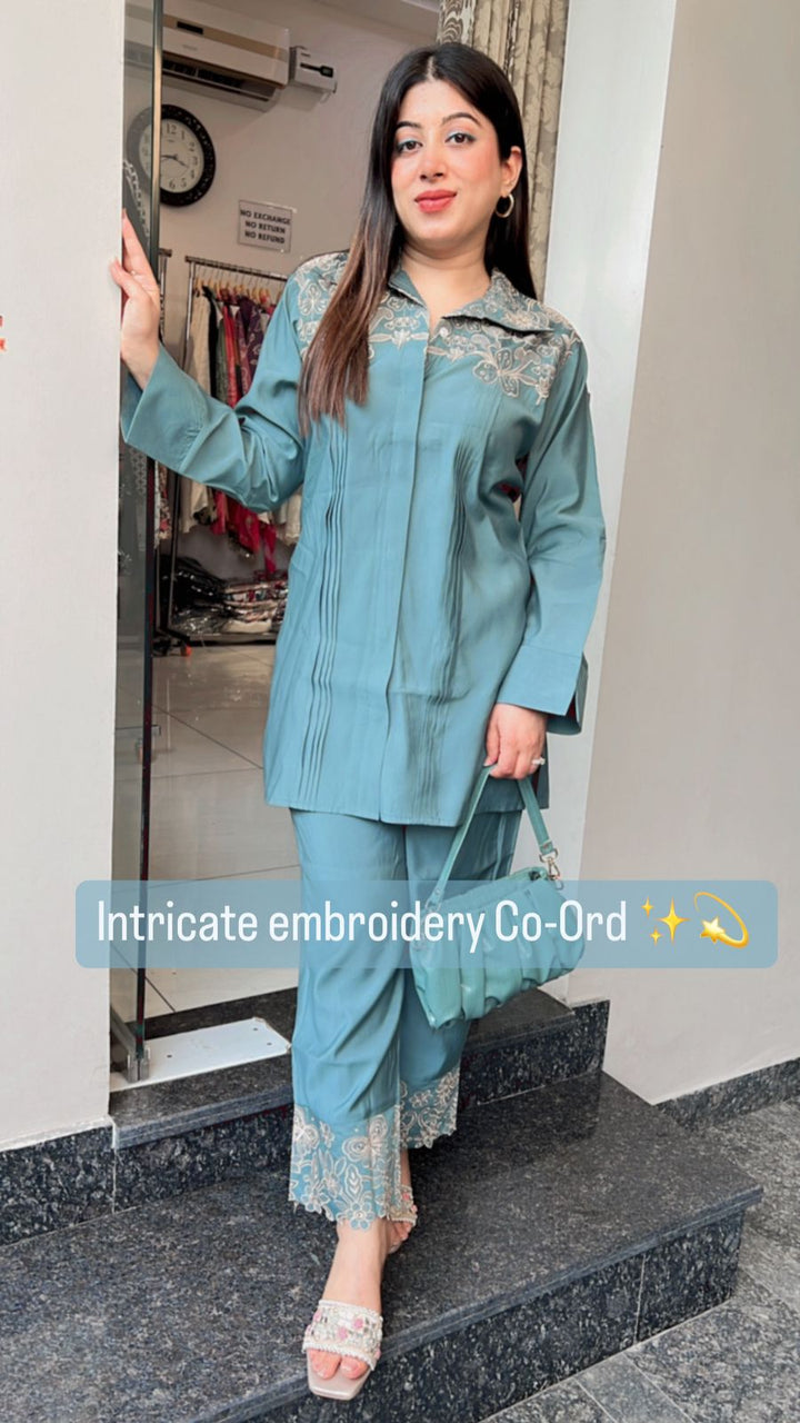 SEA GREEN INRTICATE EMBROIDERY CO-ORD