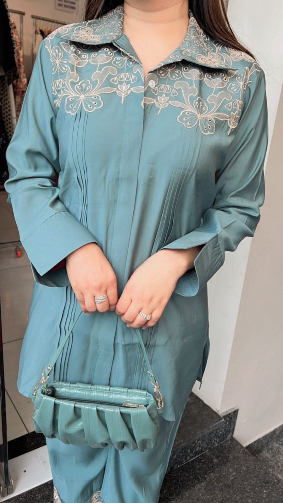 SEA GREEN INRTICATE EMBROIDERY CO-ORD