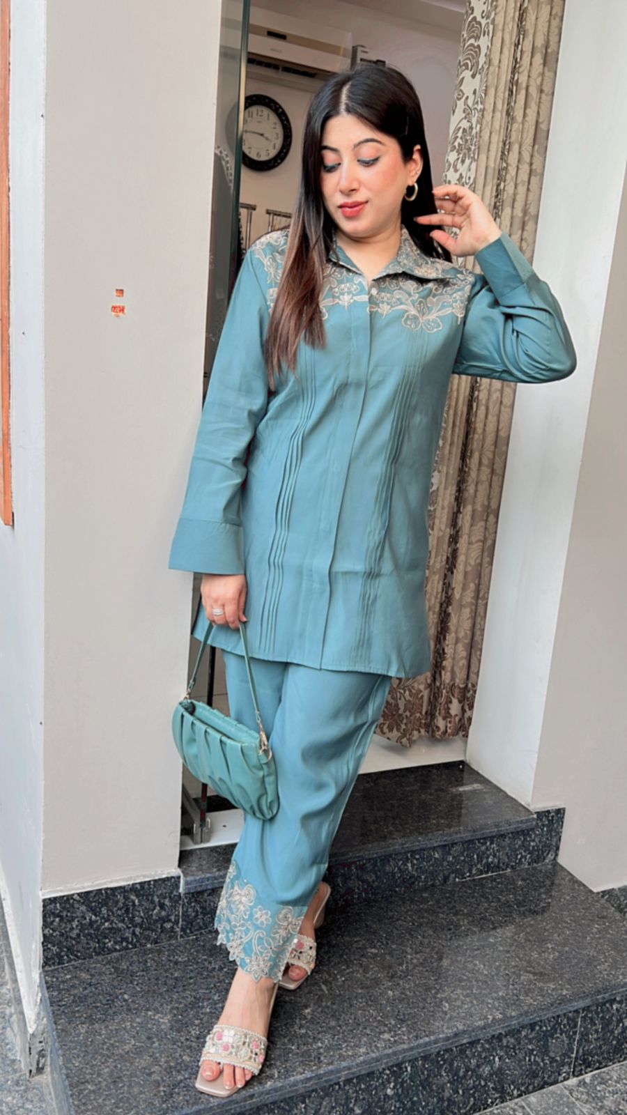 SEA GREEN INRTICATE EMBROIDERY CO-ORD