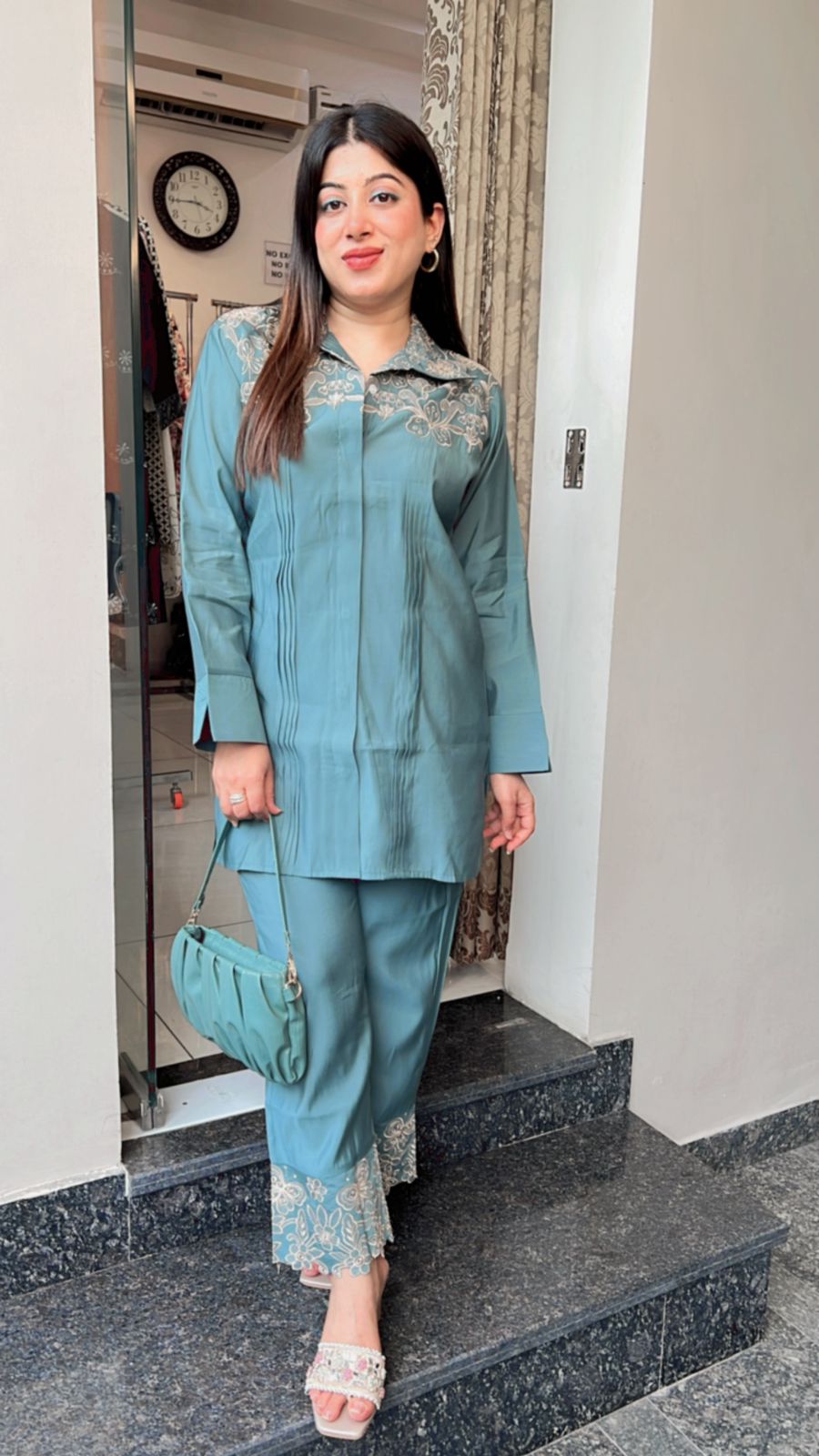 SEA GREEN INRTICATE EMBROIDERY CO-ORD