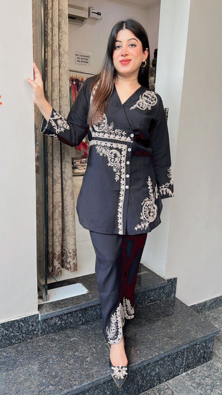 BLACK ANGRAKHA STYLE EMBROIDERY CO-ORD