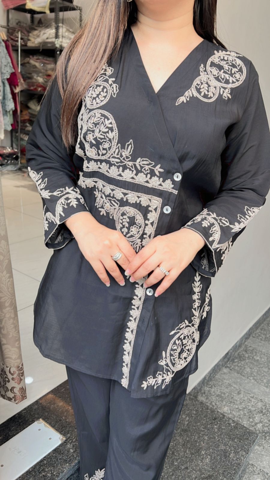 BLACK ANGRAKHA STYLE EMBROIDERY CO-ORD