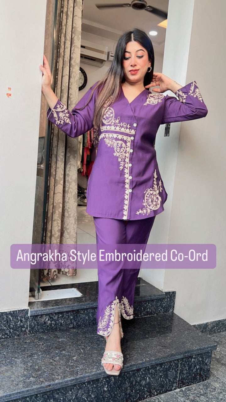 PURPLE  ANGRAKHA STYLE EMBROIDERY CO-ORD