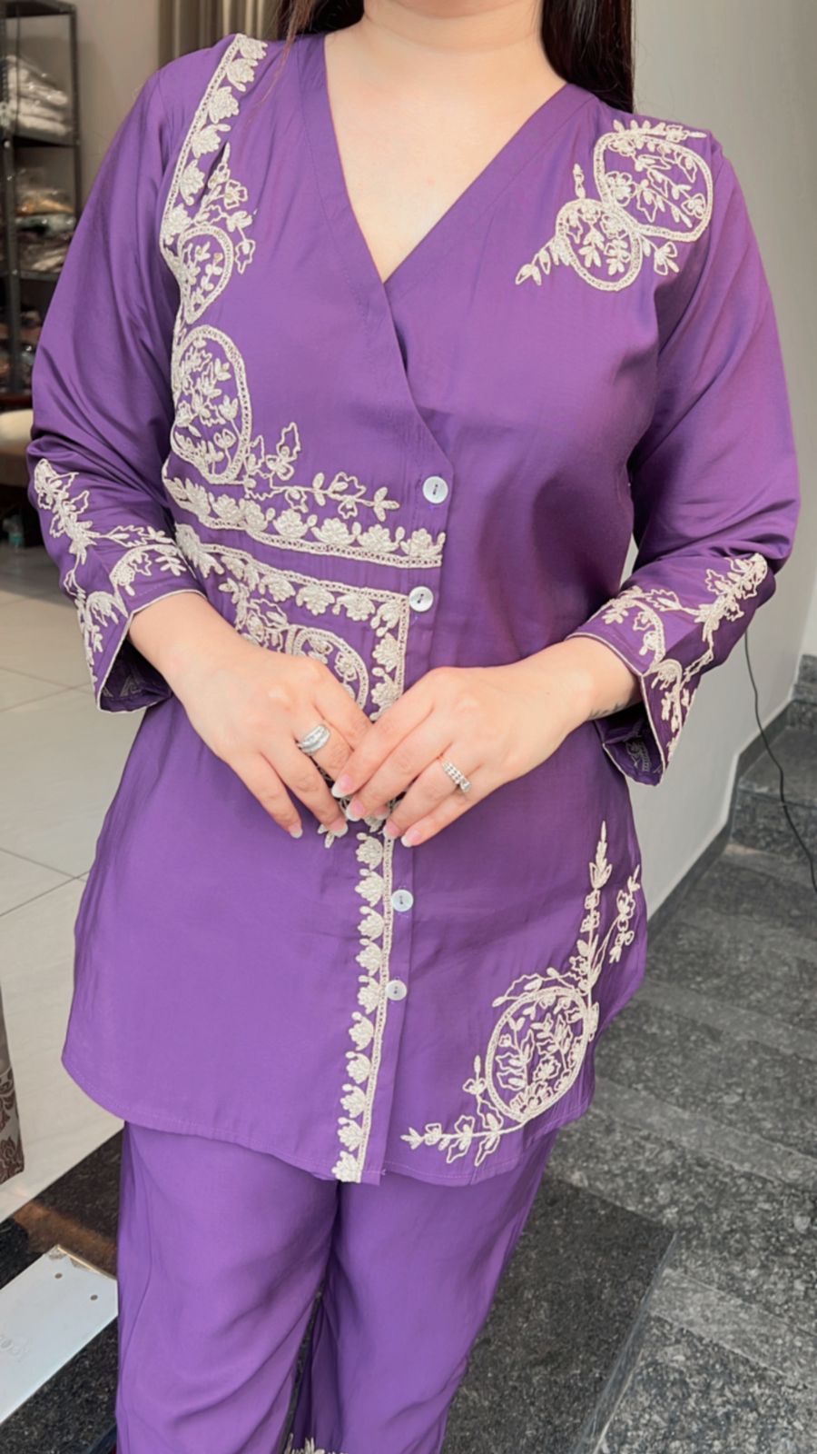 PURPLE  ANGRAKHA STYLE EMBROIDERY CO-ORD
