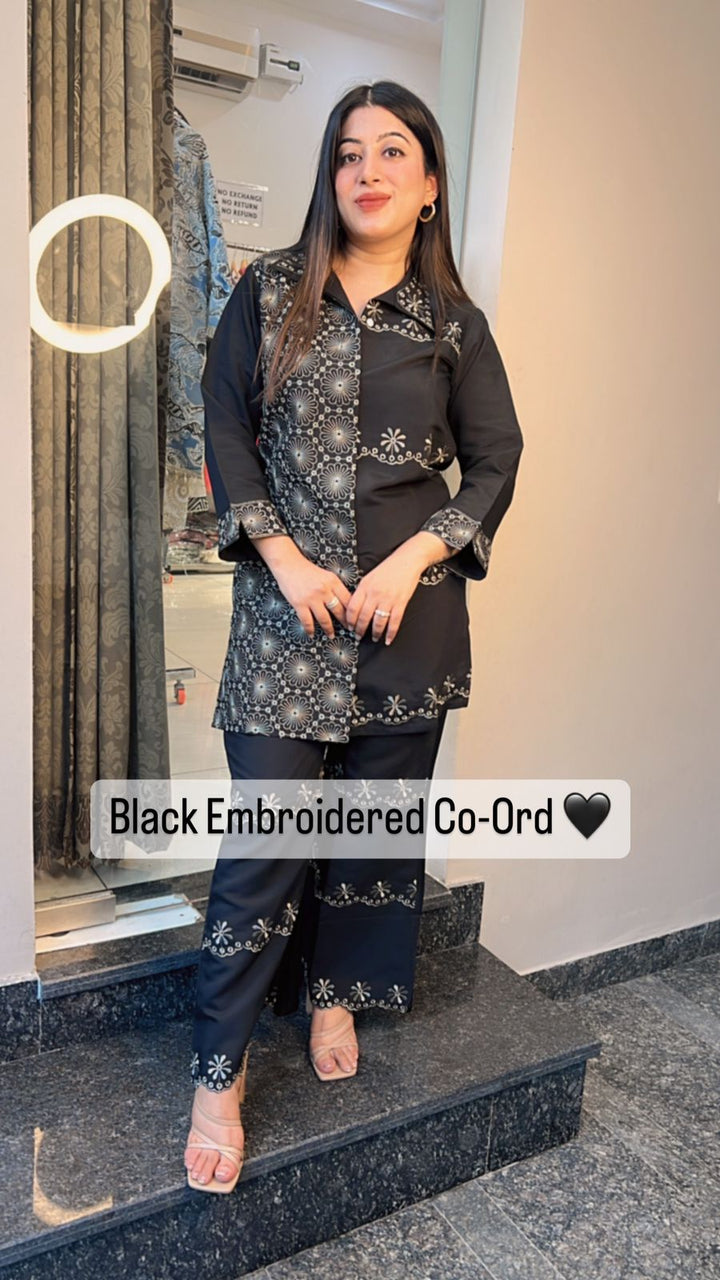 BLACK EMBROIDERY CO-ORD