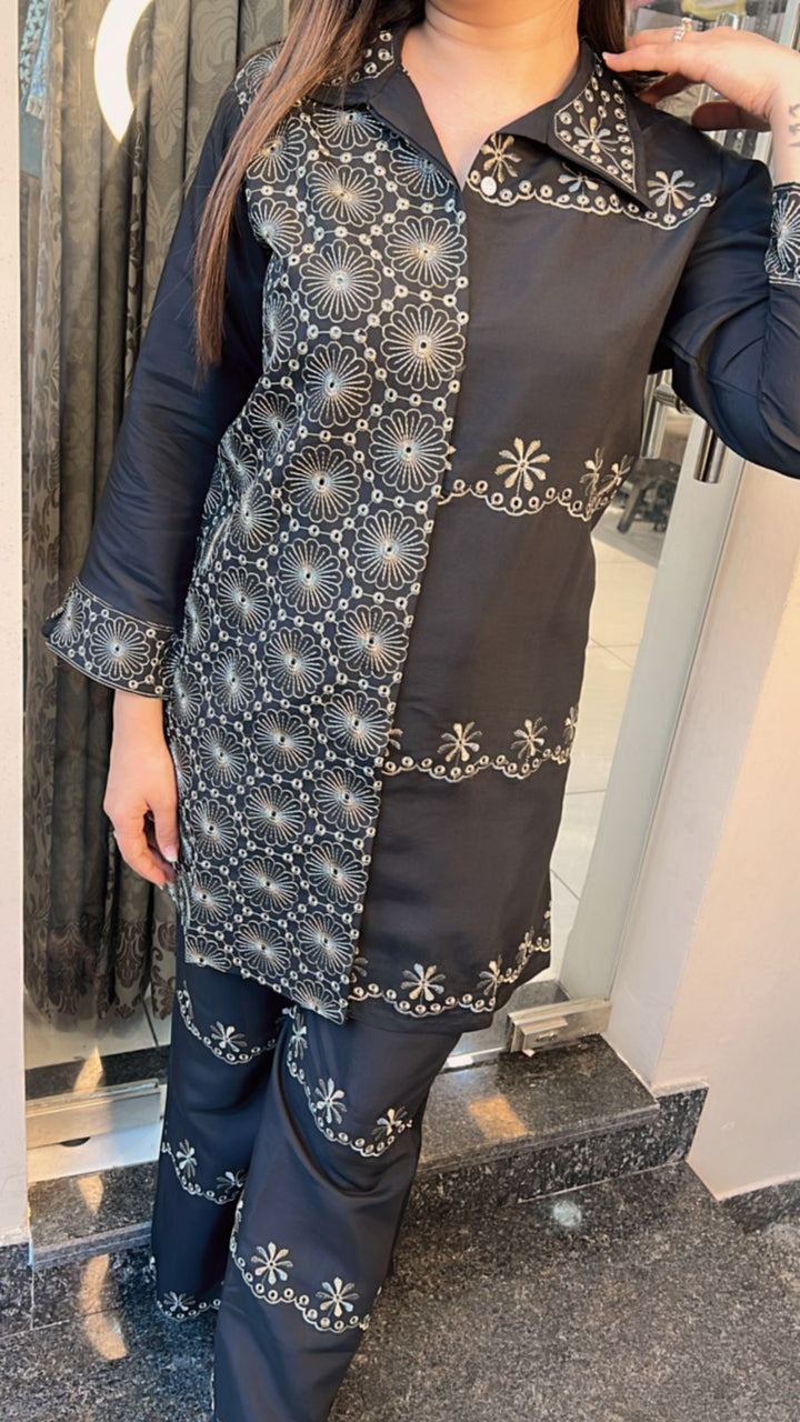 BLACK EMBROIDERY CO-ORD