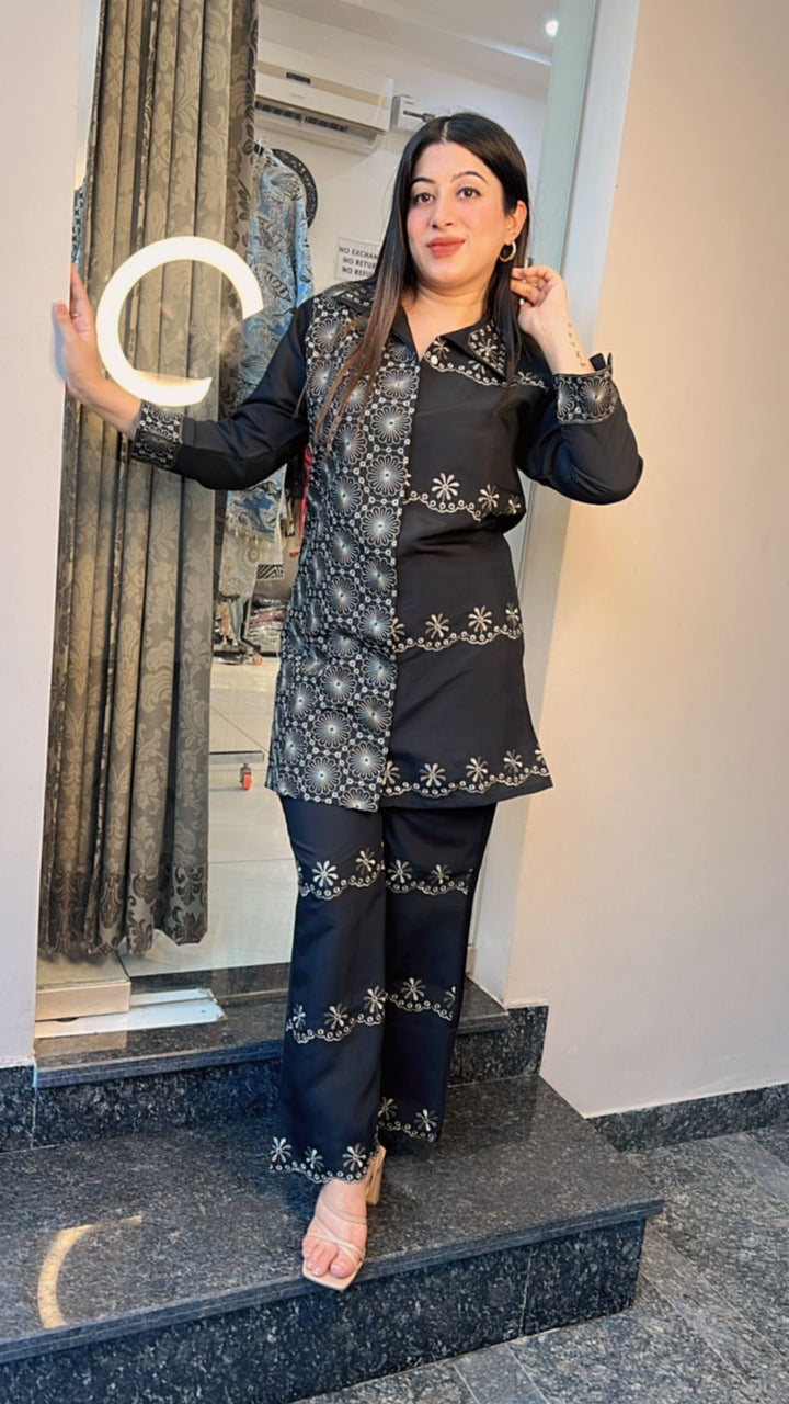 BLACK EMBROIDERY CO-ORD