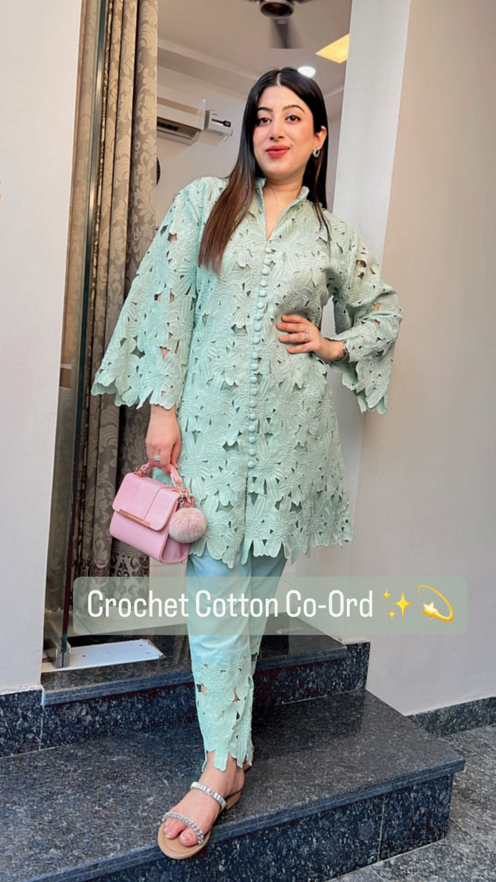 PASTEL GREEN CROCHET COTTON CO-ORD