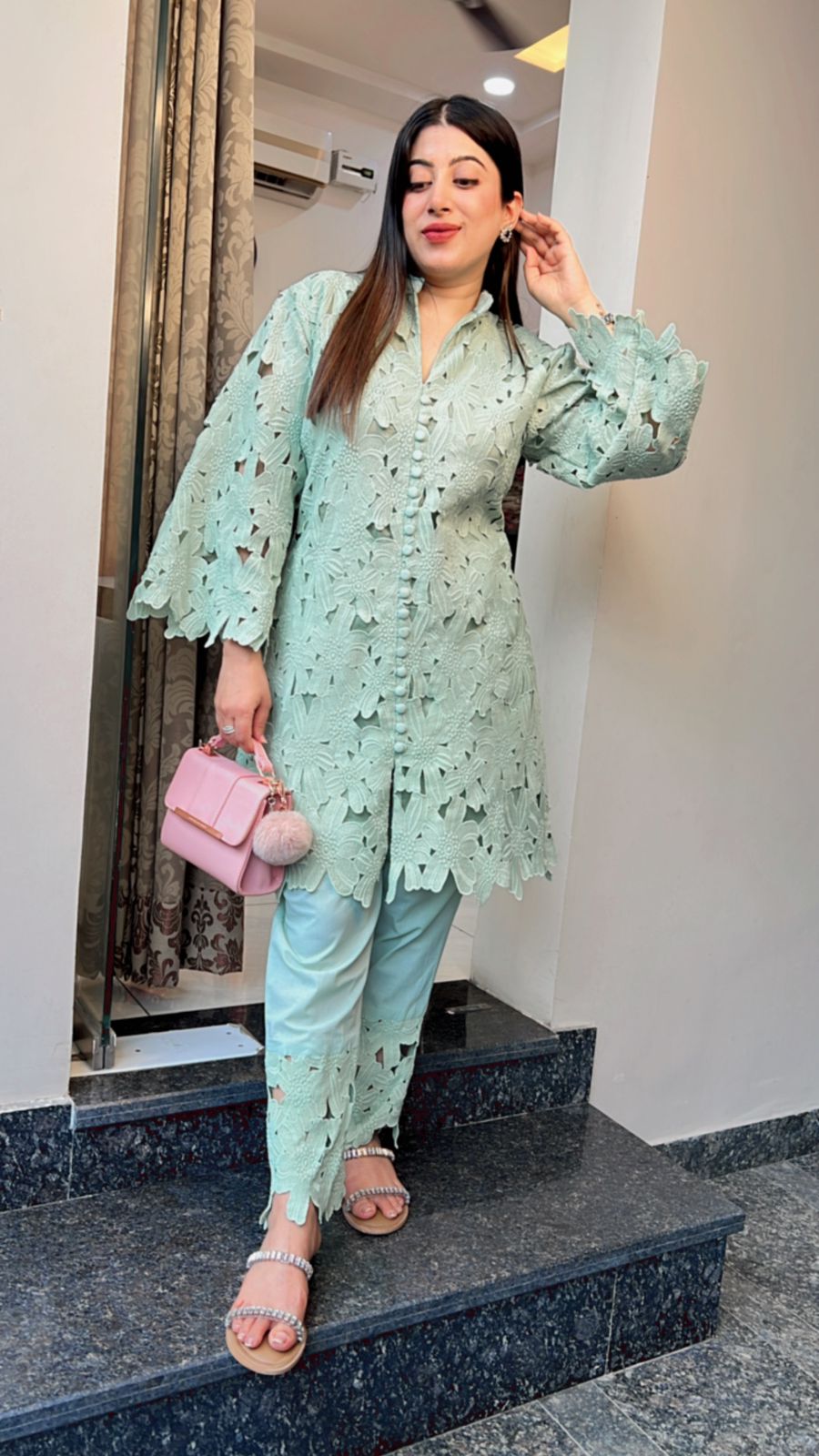PASTEL GREEN CROCHET COTTON CO-ORD
