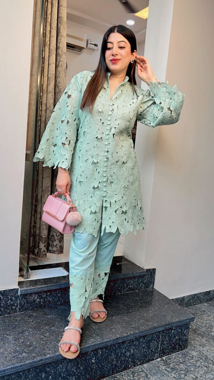 PASTEL GREEN CROCHET COTTON CO-ORD