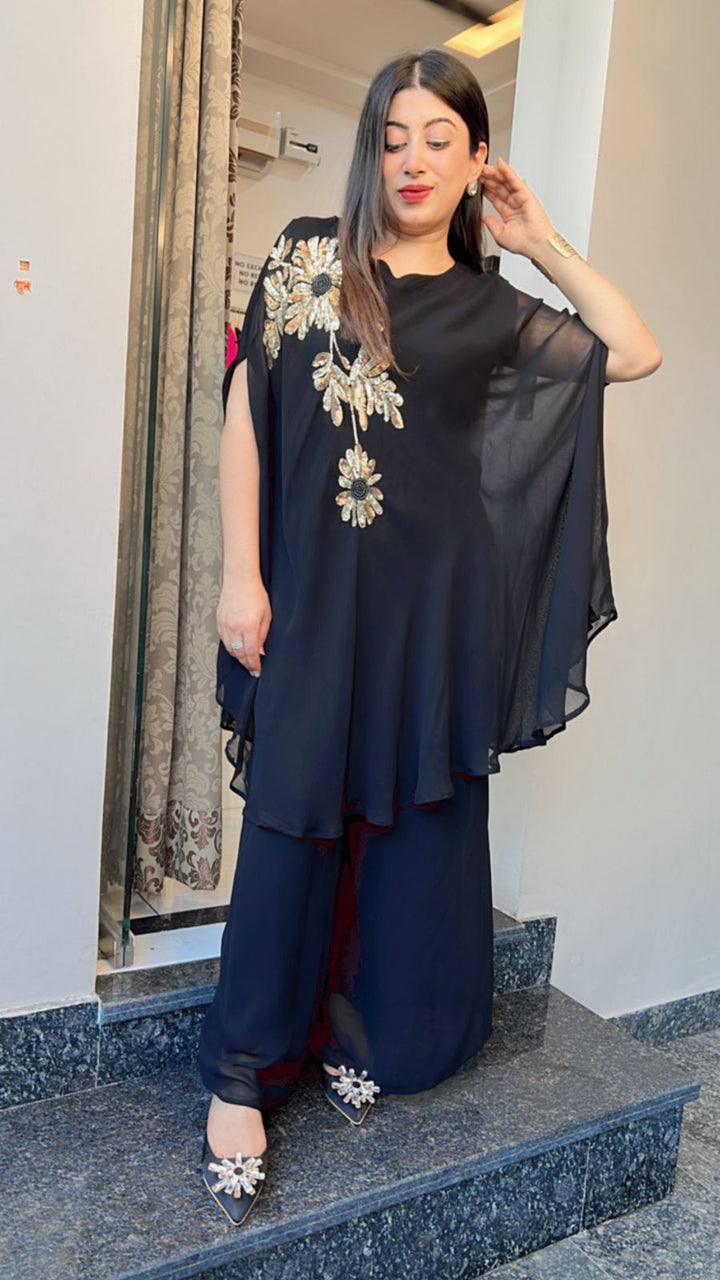 EMBELLISHED BLACK KAFTAN SET