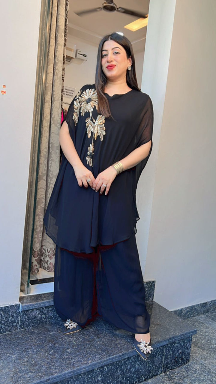EMBELLISHED BLACK KAFTAN SET