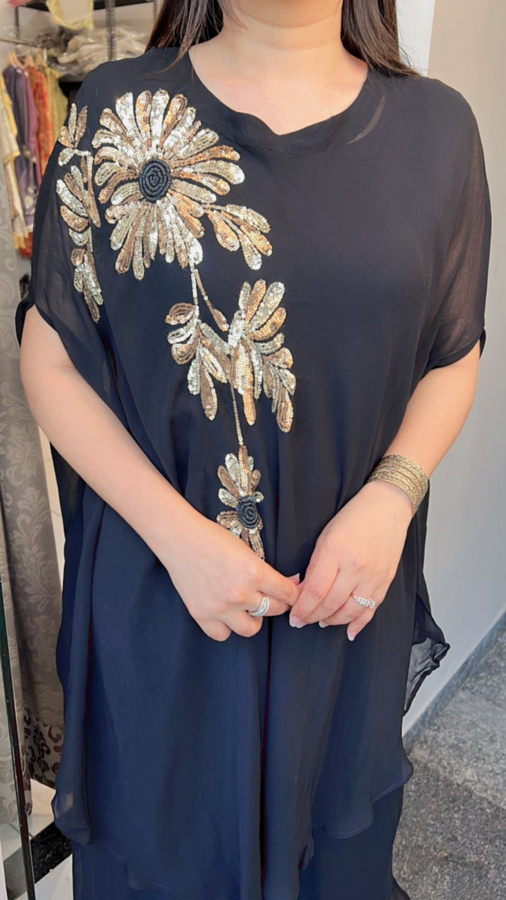 EMBELLISHED BLACK KAFTAN SET