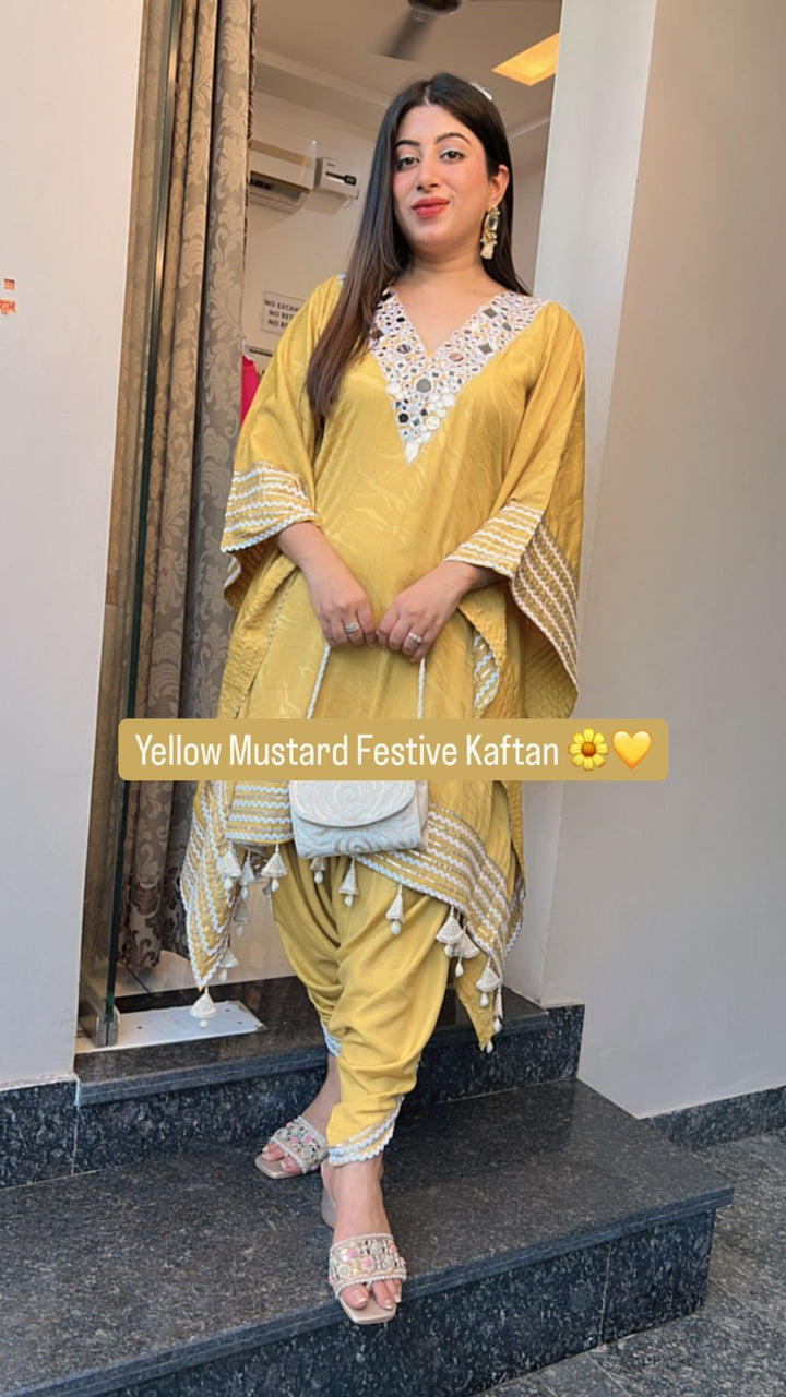 YELLOW MUSTARD FESTIVE KAFTAN SET