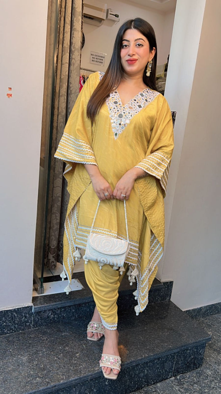 YELLOW MUSTARD FESTIVE KAFTAN SET