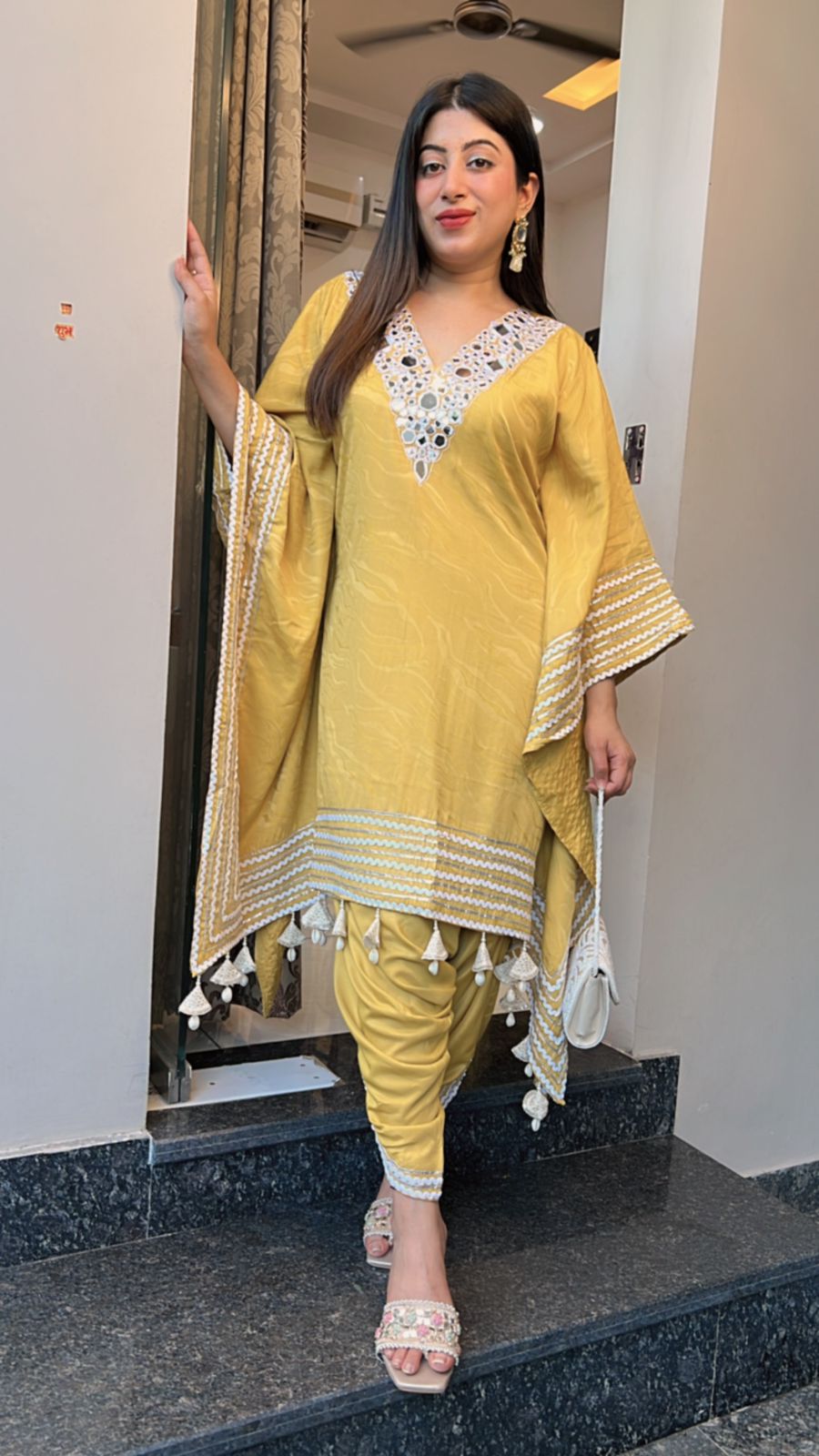 YELLOW MUSTARD FESTIVE KAFTAN SET