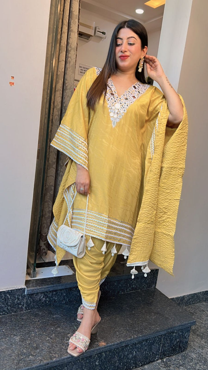 YELLOW MUSTARD FESTIVE KAFTAN SET