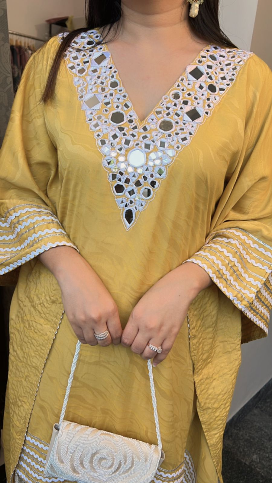 YELLOW MUSTARD FESTIVE KAFTAN SET