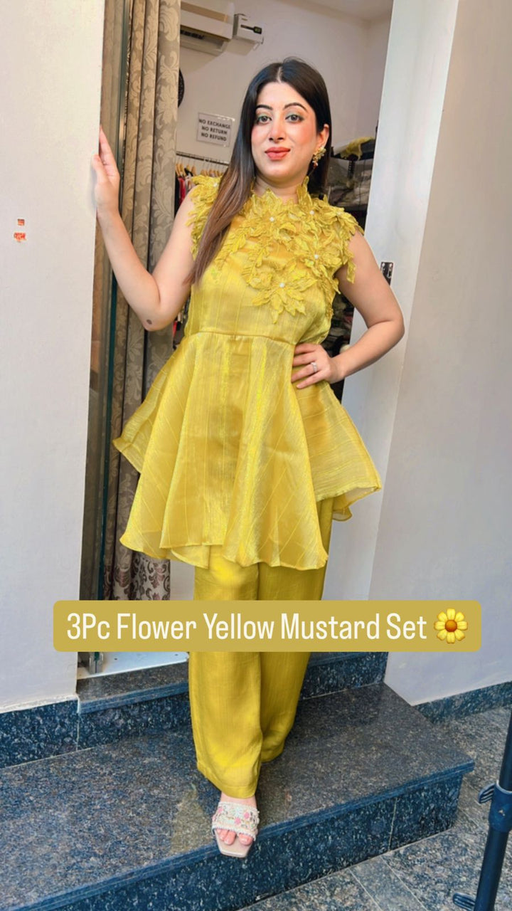3 PC YELLOW MUSTARD FLOWER SET