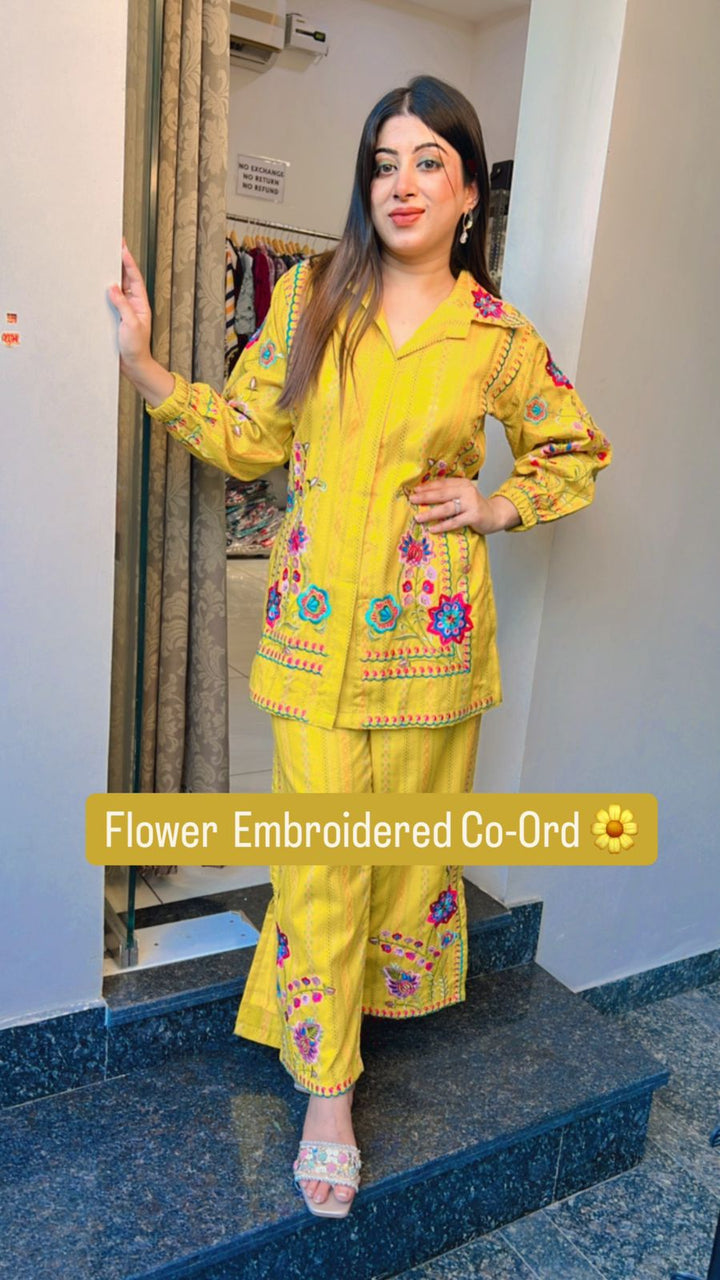 YELLOW MUSTARD FLOWER EMBROIDERD CO-ORD