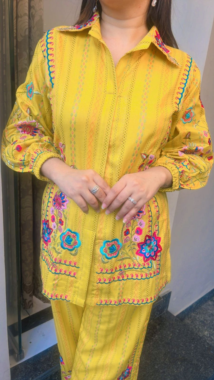 YELLOW MUSTARD FLOWER EMBROIDERD CO-ORD