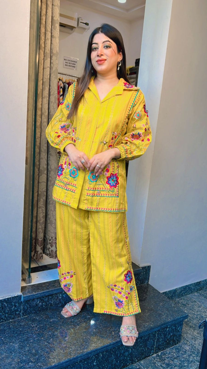 YELLOW MUSTARD FLOWER EMBROIDERD CO-ORD