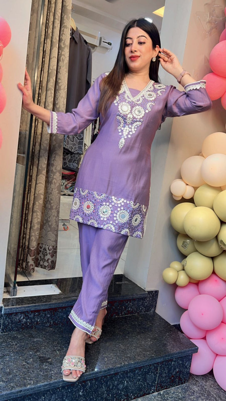 LAVENDER EMBROIDERED CO-ORD SET