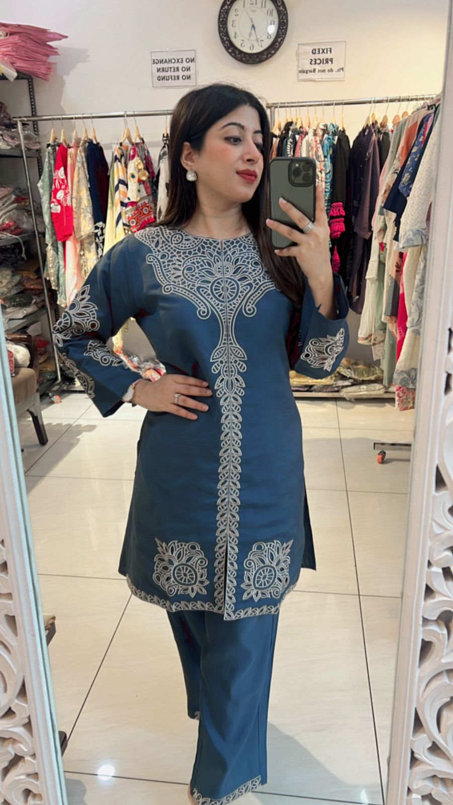 BLUE  LASER CUT EMBROIDERED CO-ORD