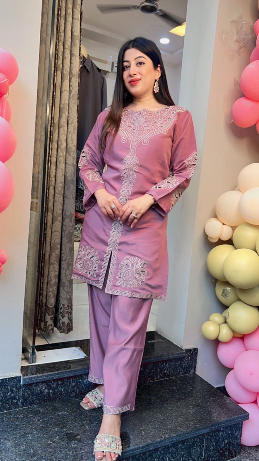 PINK LASER CUT EMBROIDERED CO-ORD