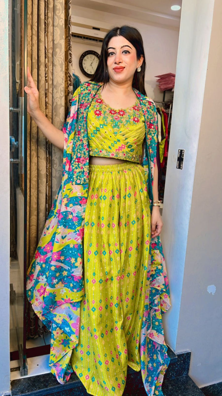 FESTIVE 3 PC SHARARA SET WITH CAPE