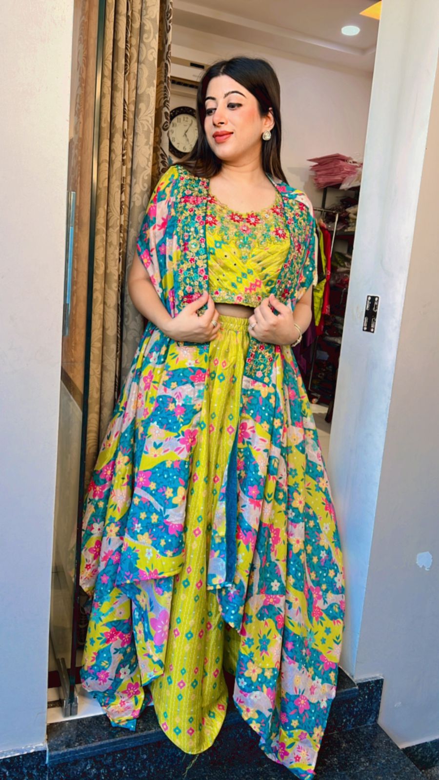 FESTIVE 3 PC SHARARA SET WITH CAPE
