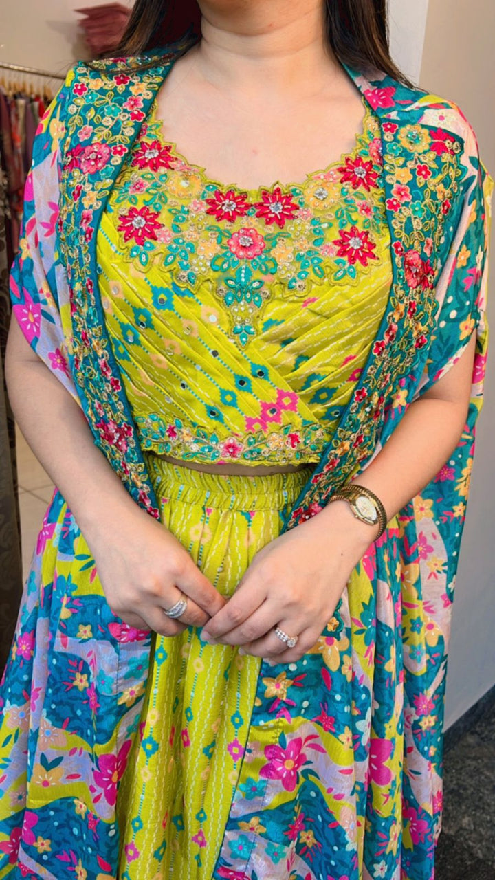FESTIVE 3 PC SHARARA SET WITH CAPE