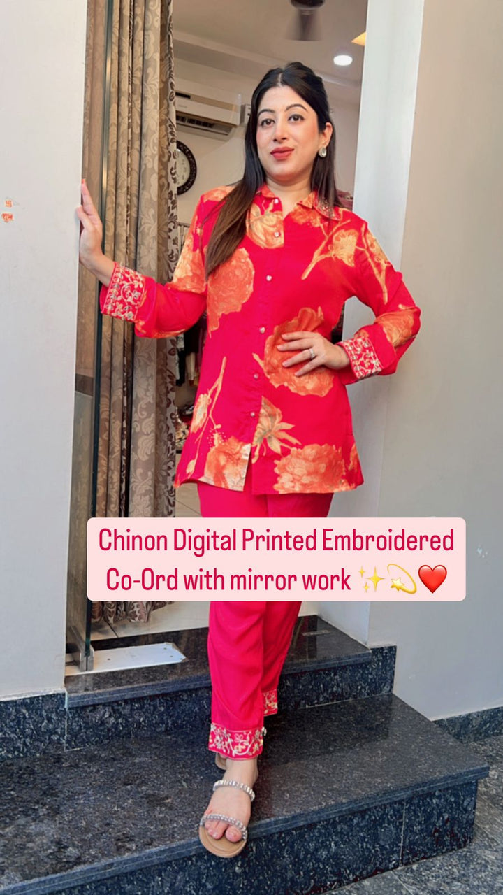 DIGITAL PRINTED EMBROIDERED SET WITH MIRROR WORK