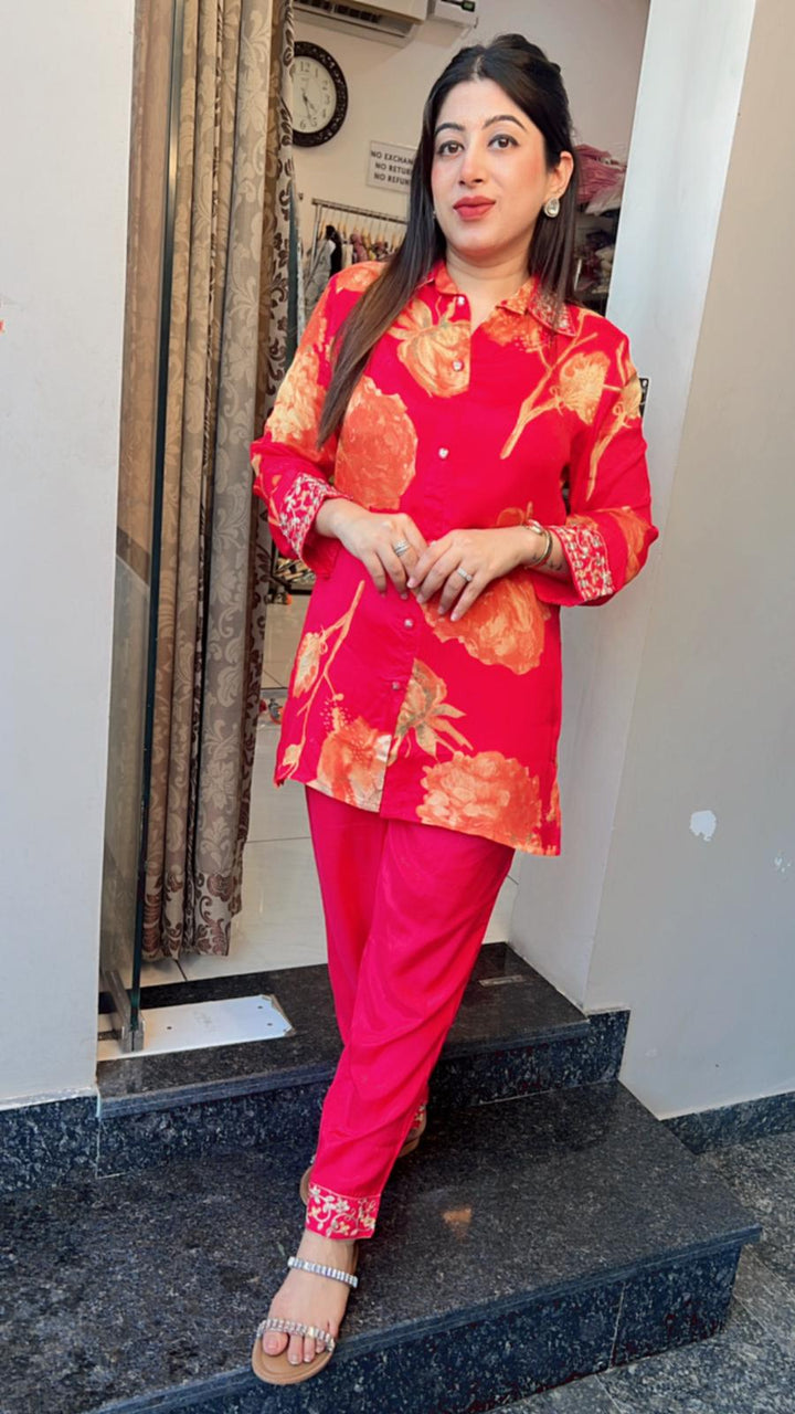 DIGITAL PRINTED EMBROIDERED SET WITH MIRROR WORK