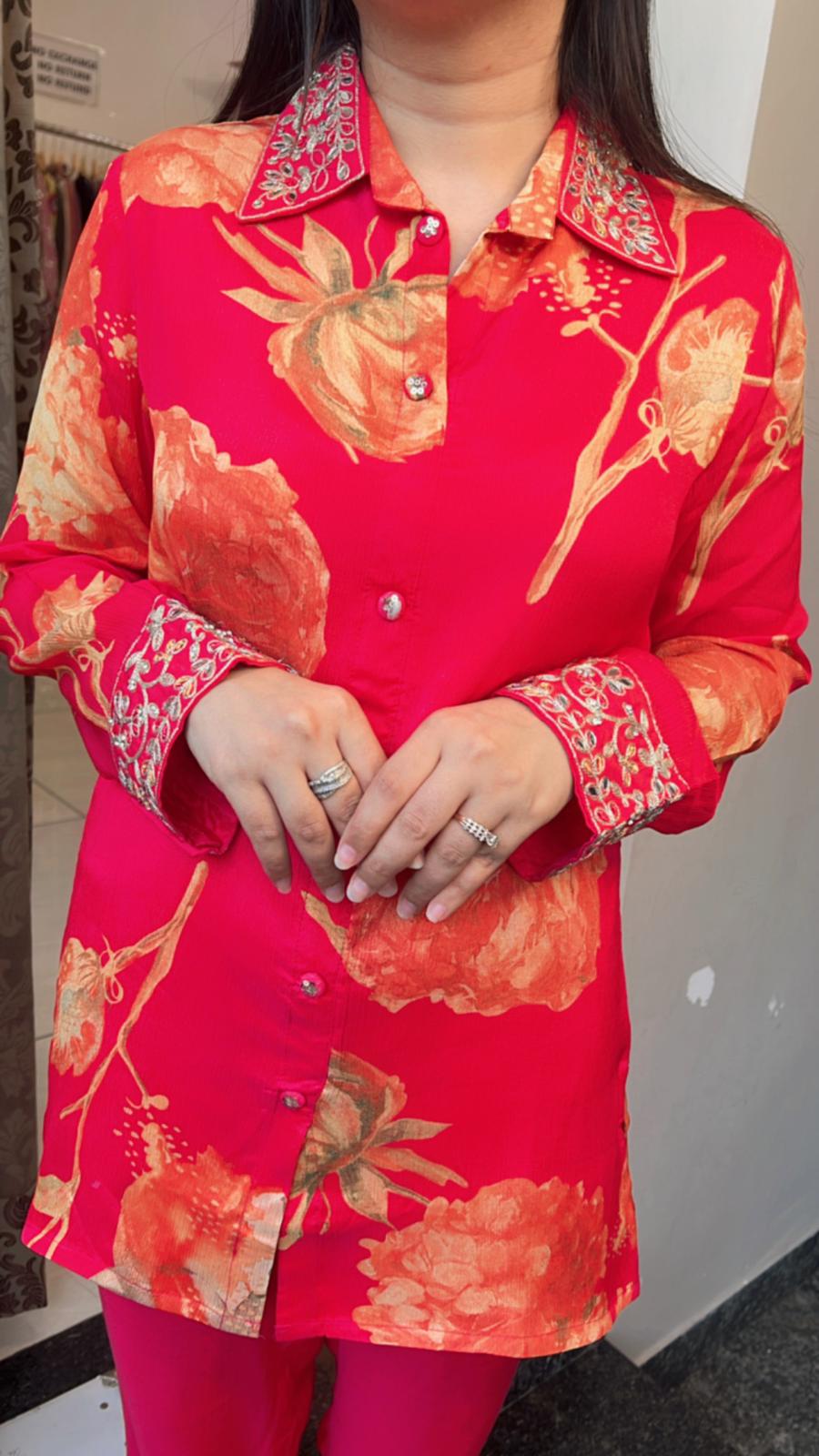 DIGITAL PRINTED EMBROIDERED SET WITH MIRROR WORK