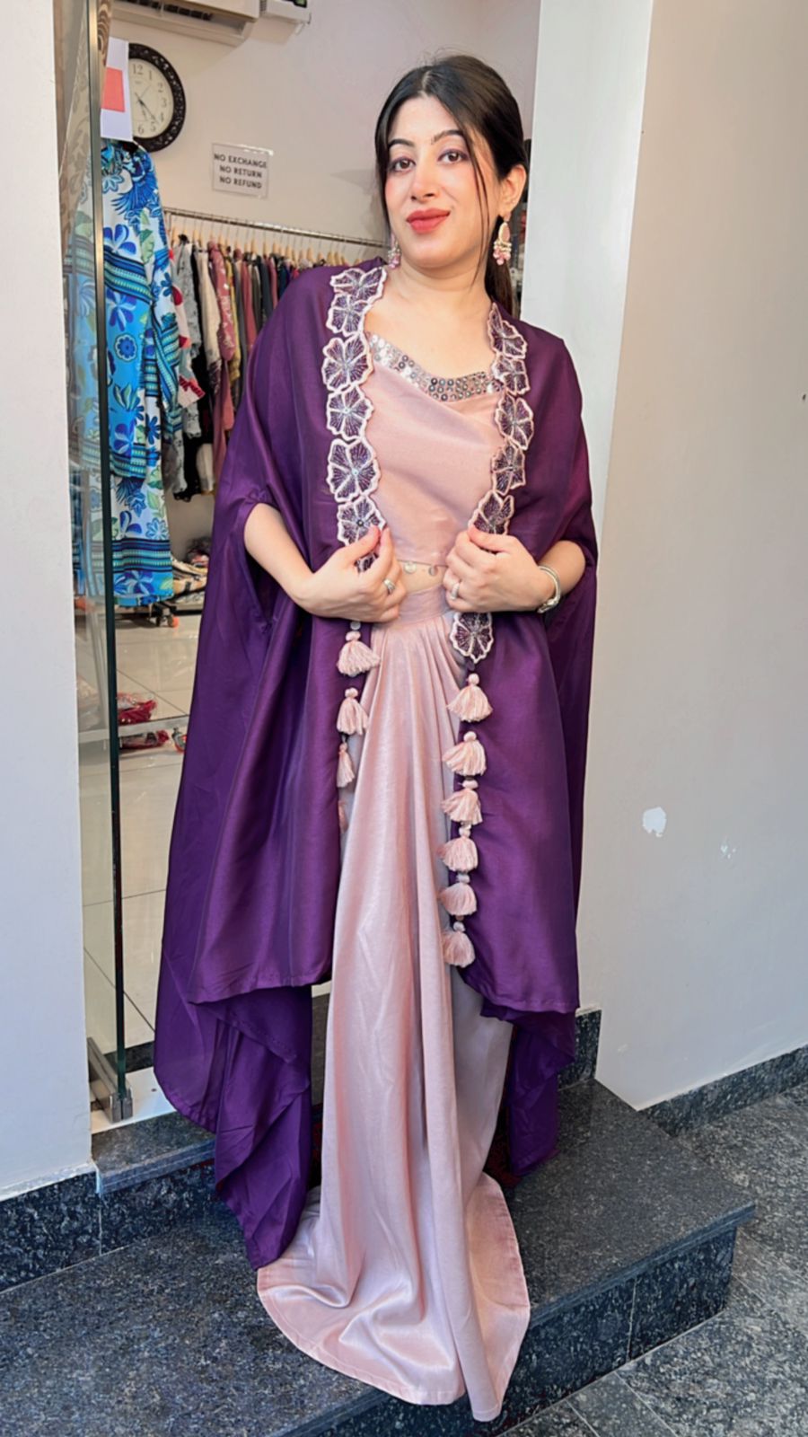 3PC DRAPE SKIRT WITH CAPE