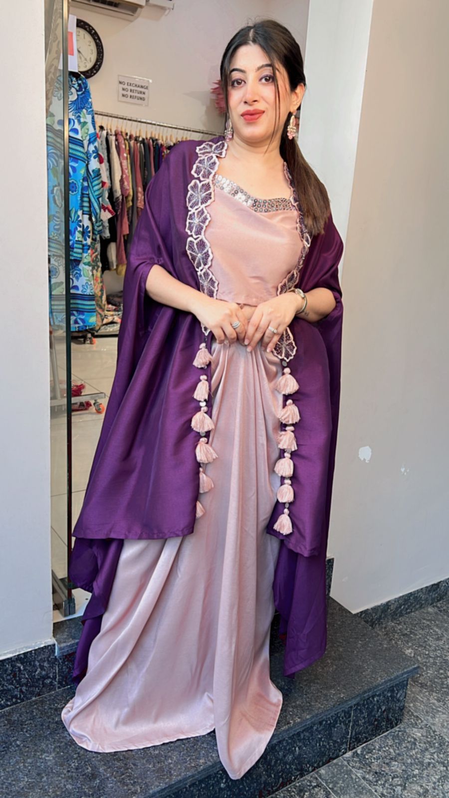 3PC DRAPE SKIRT WITH CAPE